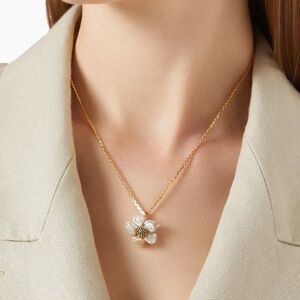 Kate Spade New York Mini Pearl Pendant Gold plated Brass Floral Pendant Necklace